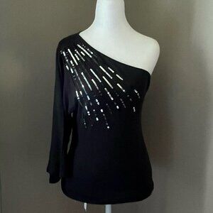 Victoria’s Secret Women Gray, One Sleeve Sequin Embellished Top, Size Small